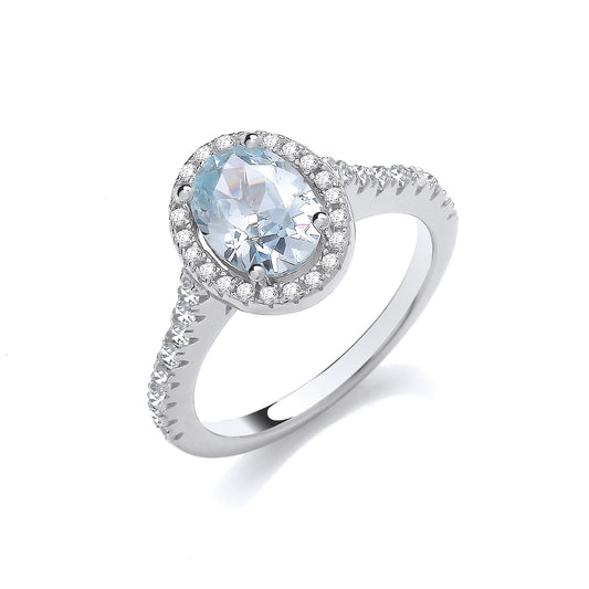 Oval Aquamarine CZ Halo Ladies Silver Ring J-Jaz