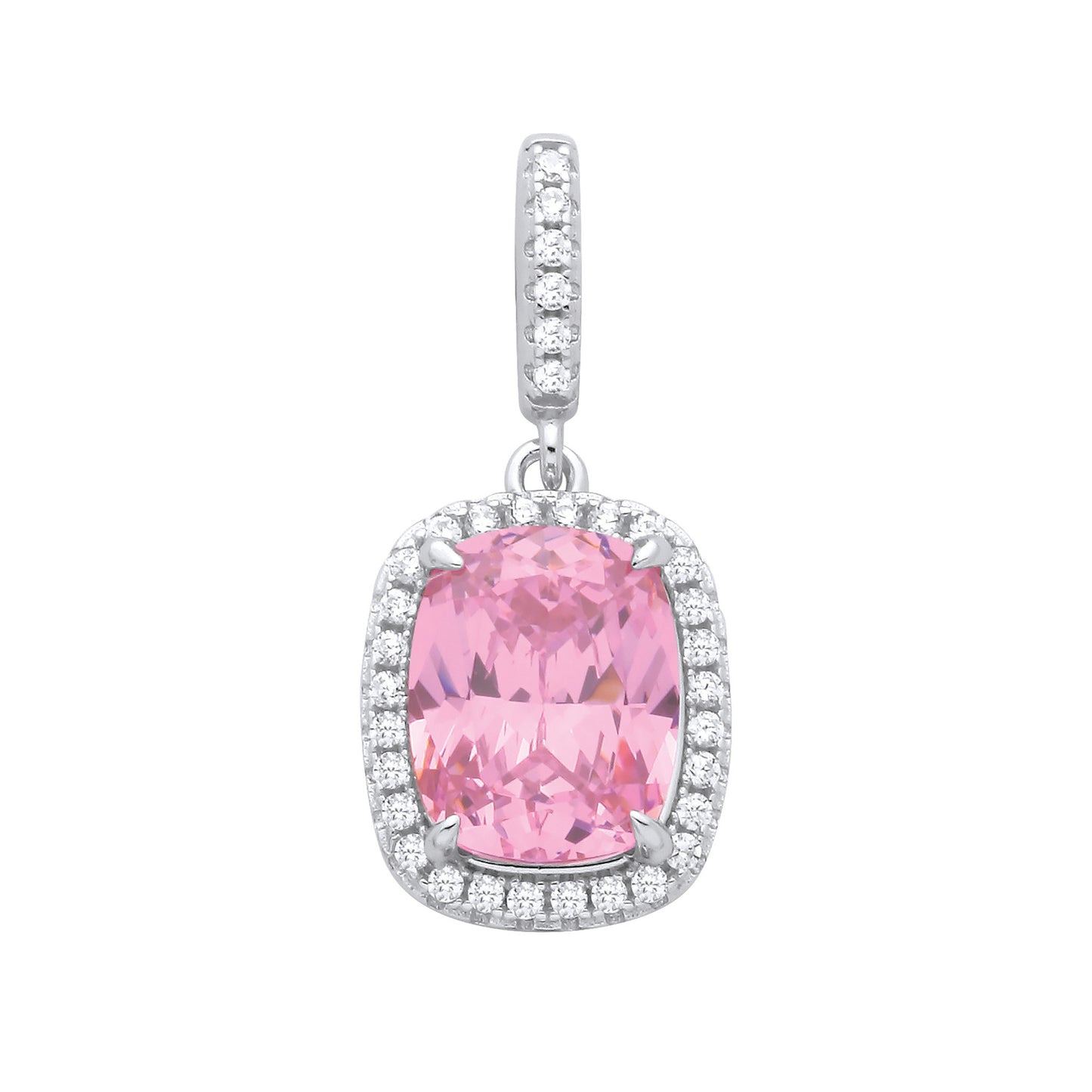 Silver Pink Cushion cut CZ Pendant
