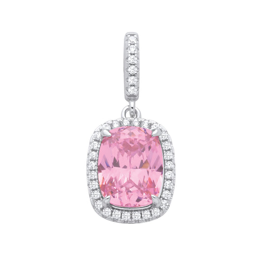 Silver Pink Cushion cut CZ Pendant