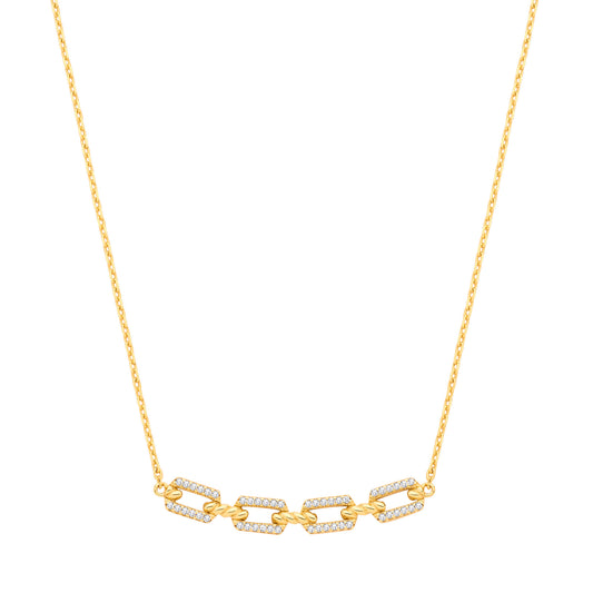 Sterling Silver 18ct Yellow Gold-Plated CZ Paperclip Pendant Necklace