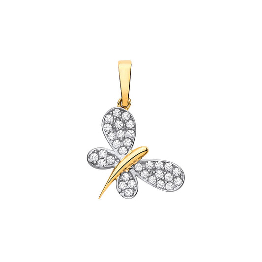 9ct Yellow Gold Butterfly CZ Pendant
