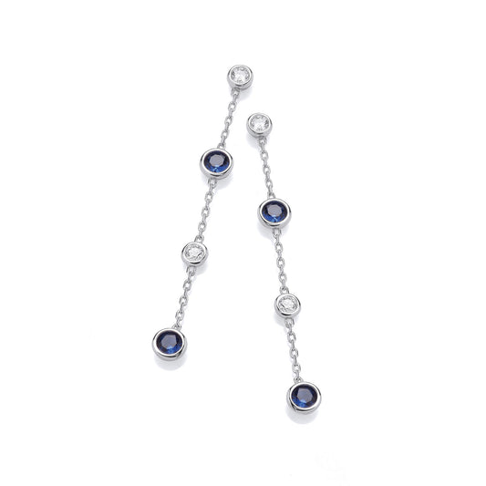 Silver Rubover Clear & Blue Cz's Drop Earrings