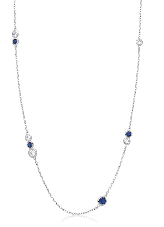 Silver Rubover Blue & Clear Cz's Necklace