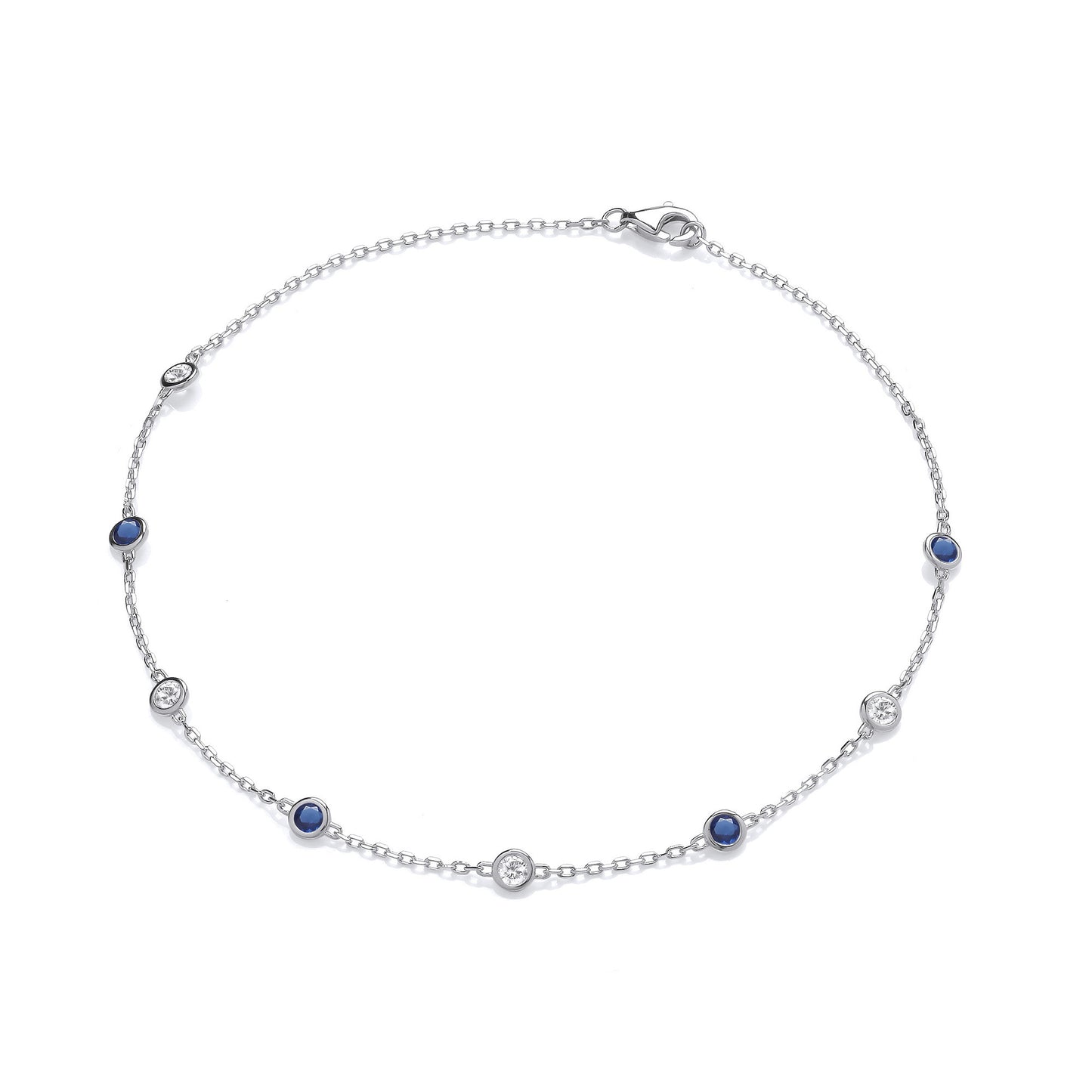 Silver Rubover Blue & Clear Cz's Ladies Anklet