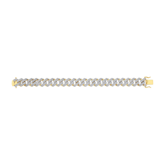 9ct Yellow Gold CZ Prong Cuban Gents 14.4mm Bracelet