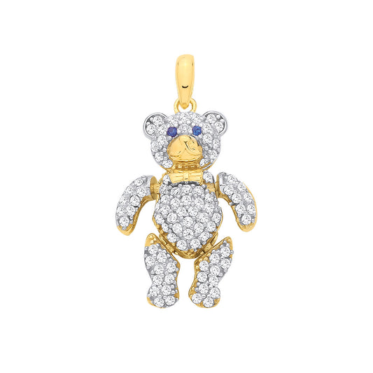 9ct Yellow Gold CZ 3D Teddy bear Pendant