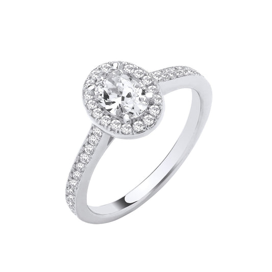 9ct White Gold Oval CZ Halo Ladies Ring