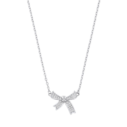 Sterling Silver CZ Bow Pendant Chain