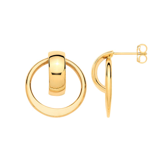 9ct Yellow Gold Half Hoop with Circle Drop Earrings