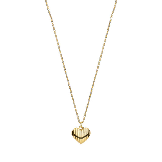 Silver Yellow Gold Plated Heart Ribbed Pendant Chain