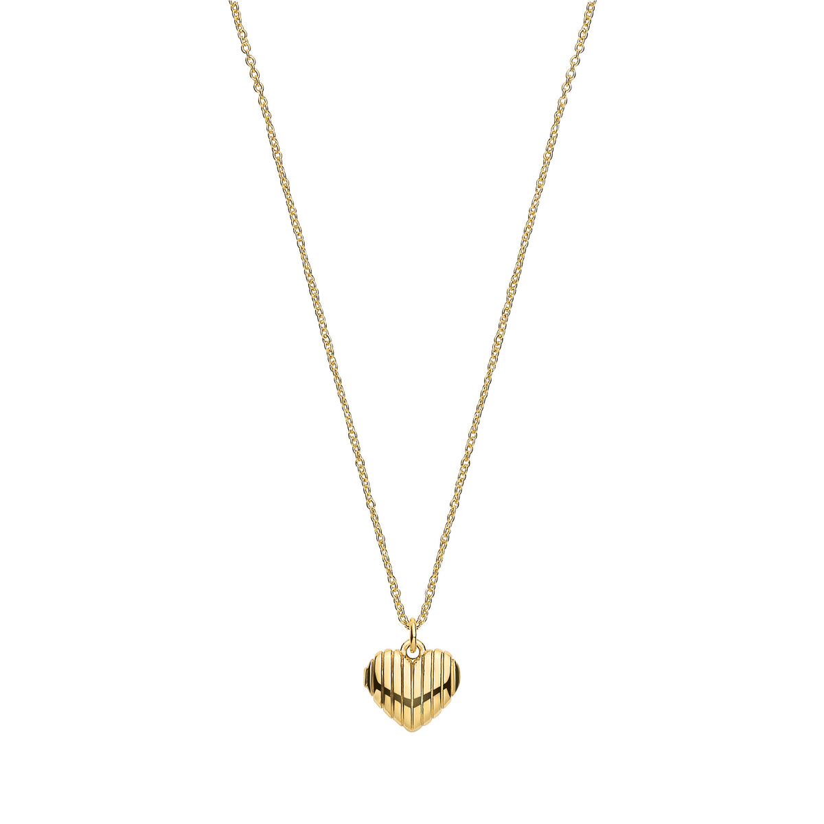 Silver Yellow Gold Plated Heart Ribbed Pendant Chain