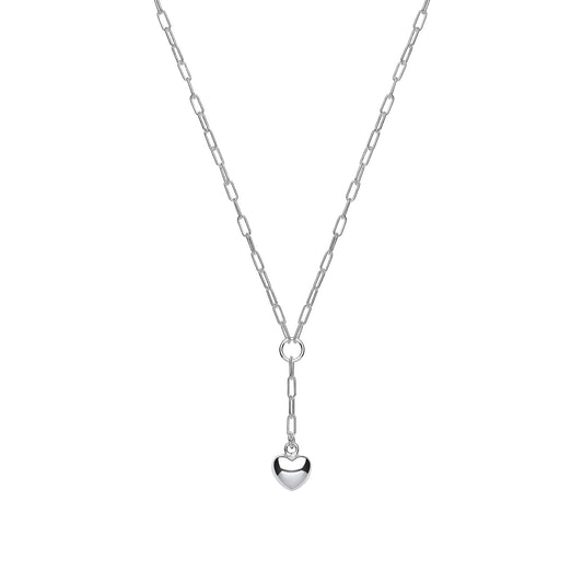 Silver Chain Paper Clip Link with Heart Drop Pendant