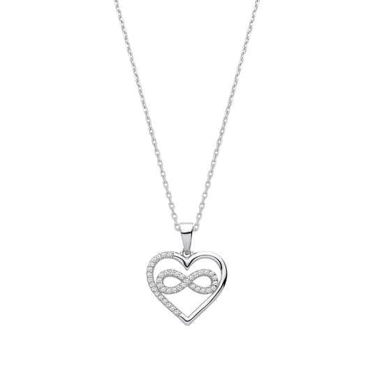 Heart with infinity CZ Pendant on 16-18" Chain