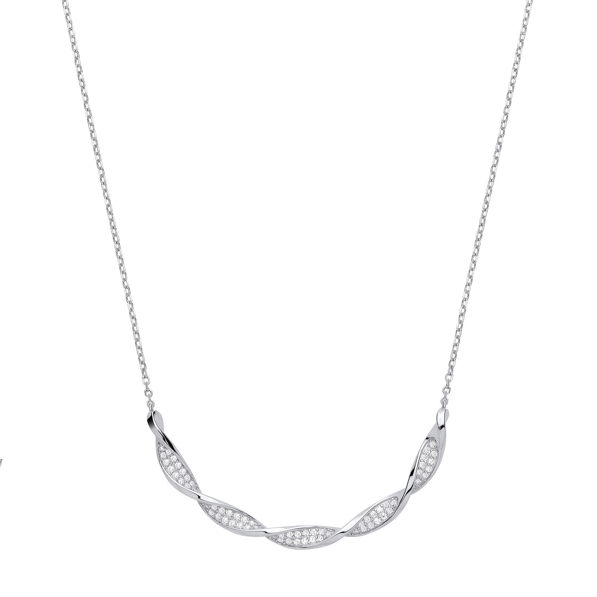Necklace with Half Twisted Part with CZs on Chain