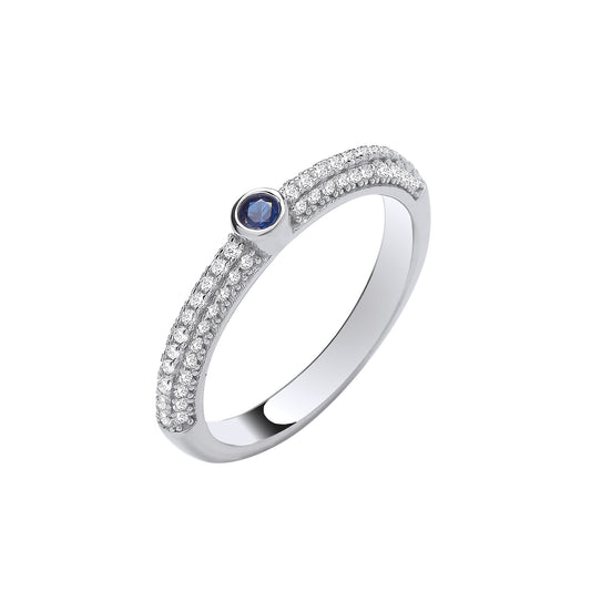 Silver Blue Sapphire CZ Rubover Half ET Ring