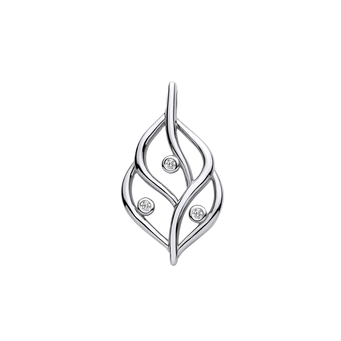 Silver Leaf Pendant with Rubover CZs