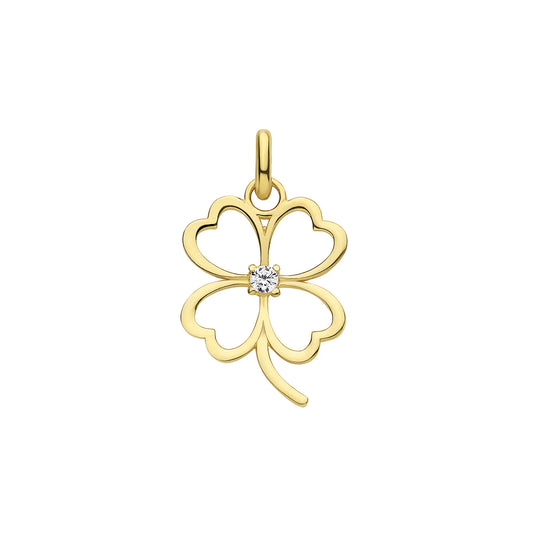 9ct Yellow Gold Four-Leaf Clover Cubic Zirconia Pendant