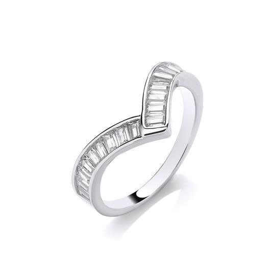 Silver Wishbone Ring Baguette Cut CZs Channel Set
