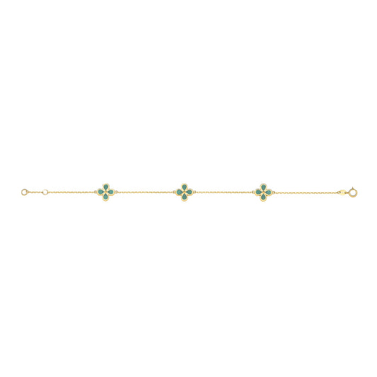 9ct Yellow Gold Green MLCH Flower Ladies Bracelet