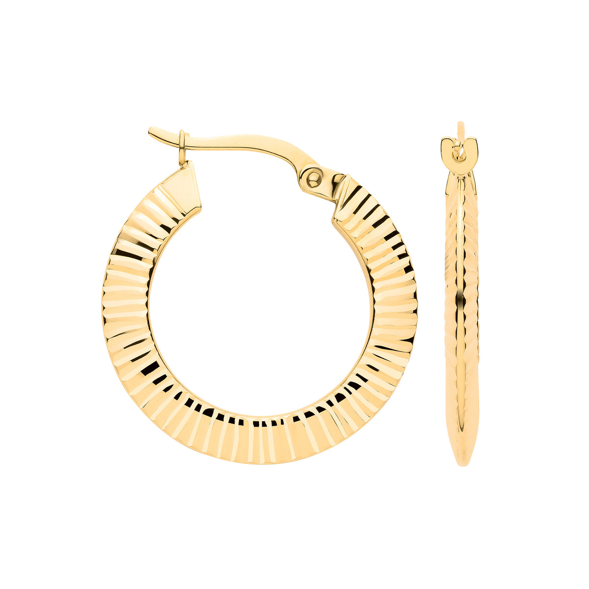 9ct Yellow Gold Double-Side Ribbed Hoop Earrings