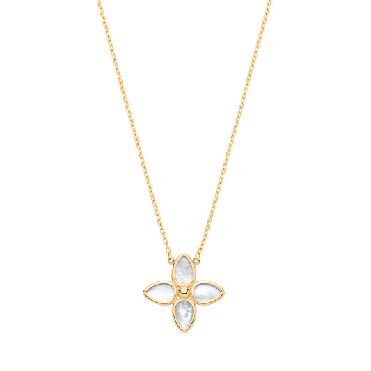9ct Yellow Gold Mother-of-Pearl Flower Pendant on 18" Chain