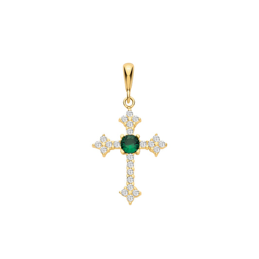Y/G Green and Clear CZs Cross
