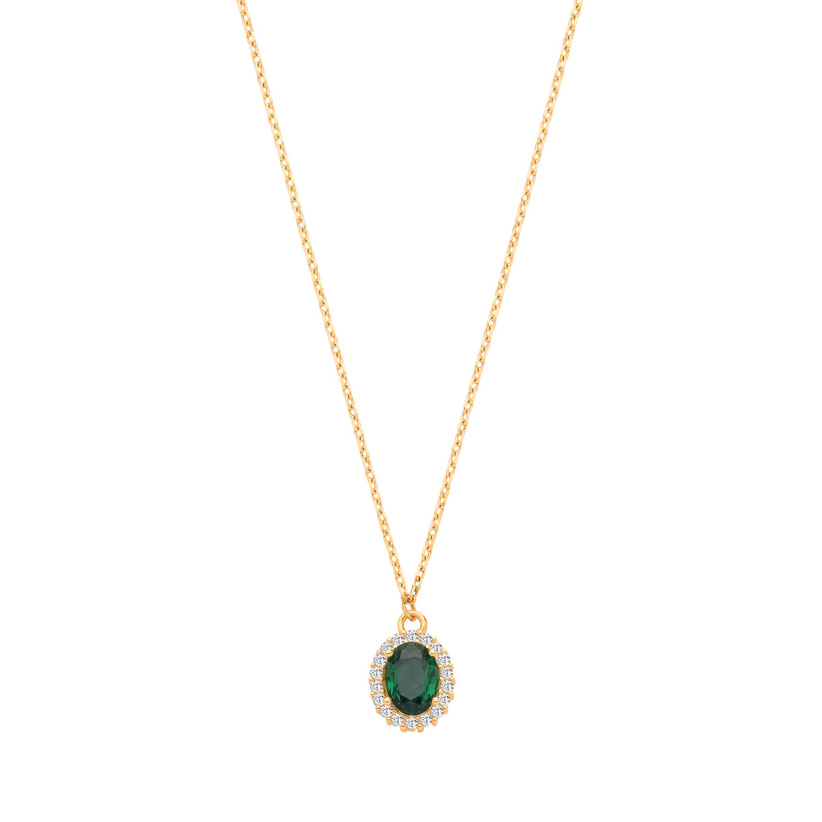 9ct Yellow Gold Oval Green CZ Pendant on 18" Chain