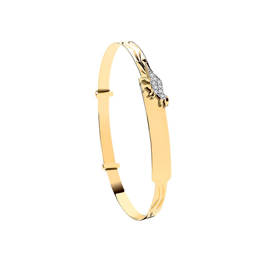 9ct Yellow Gold Expandable Baby ID Bangle with Dinosaur Motif