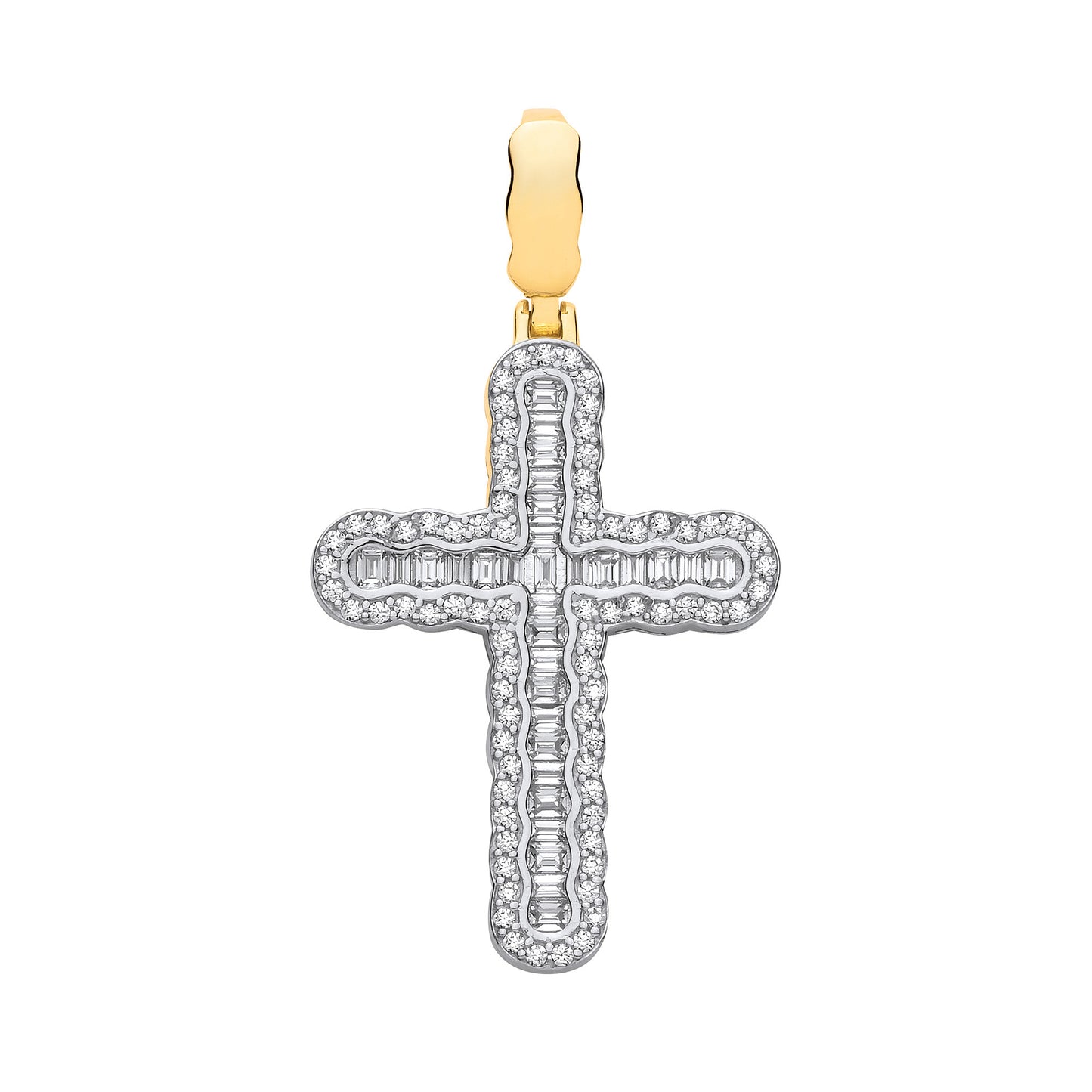 Y/G Cross with Baguettes and Round CZs
