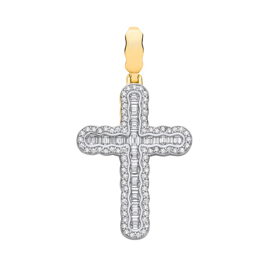Y/G Cross with Baguettes and Round CZs