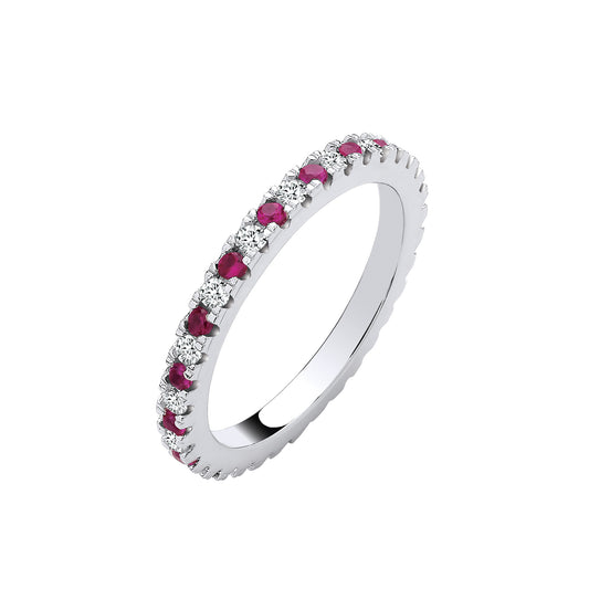 Sterling Silver Red Ruby and Clear CZ 2mm Full Eternity Ring