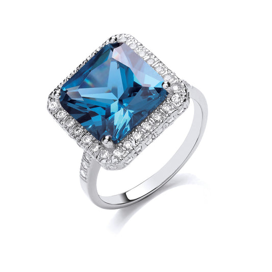 Sterling Silver Blue Colour Cz Cluster Ring
