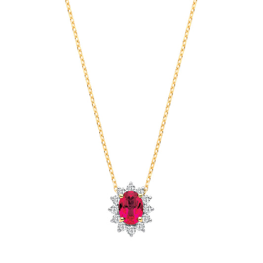 9ct Yellow Gold LAB GROWN 0.30ct Solitaire Diamond & 1.10ct Oval Ruby Pendant With Chain IGI Certified