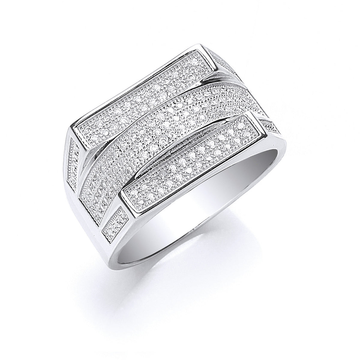 Sterling Silver Micro Pavé Cubic Zirconia Gents Ring