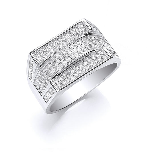 Sterling Silver Micro Pavé Cubic Zirconia Gents Ring