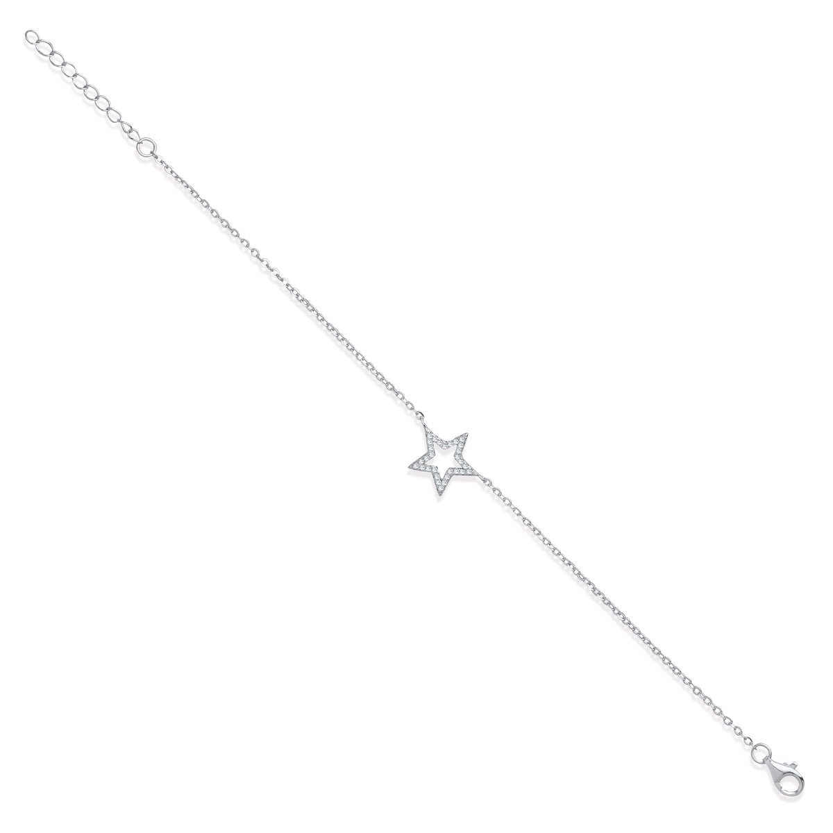 Sterling Silver Pavé Cubic Zirconia Star Necklace with 1” Extender / Bracelet