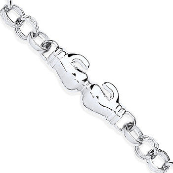 Sterling Silver Boxing Gloves Belcher Link Children's Bracelet