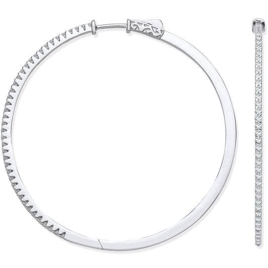 18ct White Gold 1.20ctw Diamond Claw-Set Large Hoop Earrings
