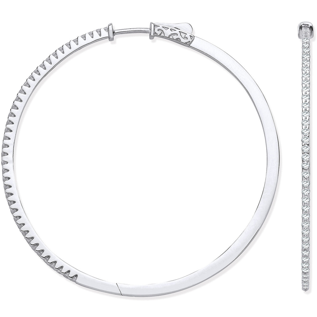 18ct White Gold 1.20ctw Diamond Claw-Set Large Hoop Earrings