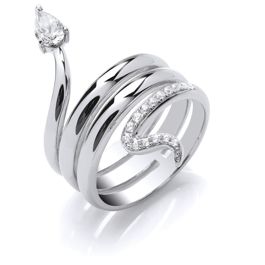 The Serpent Sterling Silver Snake Cubic Zirconia Ring