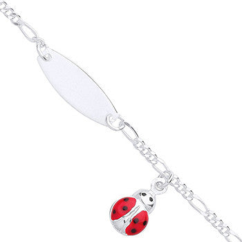 Sterling Silver Ladybird Charm & ID Children's Bracelet
