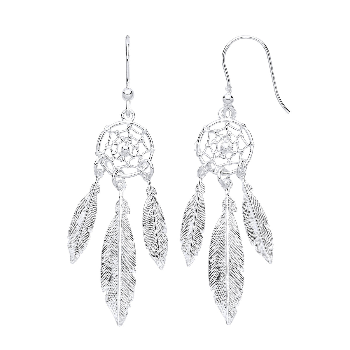 Sterling Silver Dream Catcher Feather Spider Web Drop Pendant