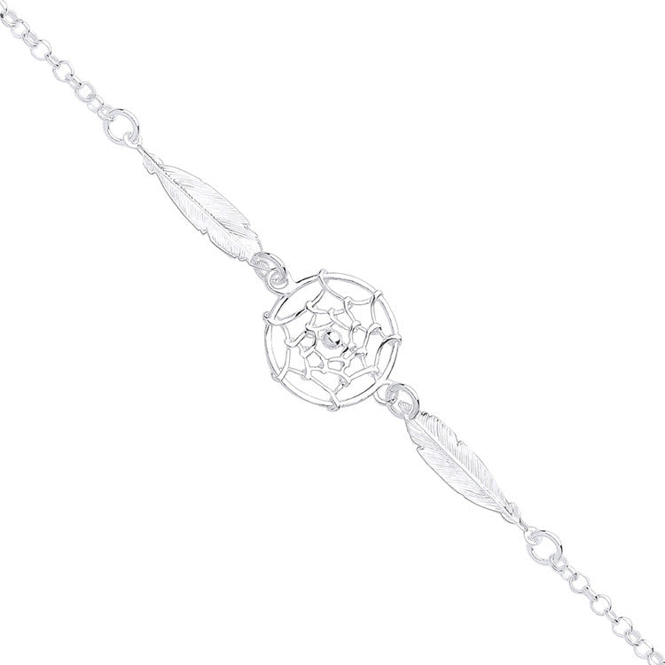 Sterling Silver Dream Catcher & Feather Drop Bracelet