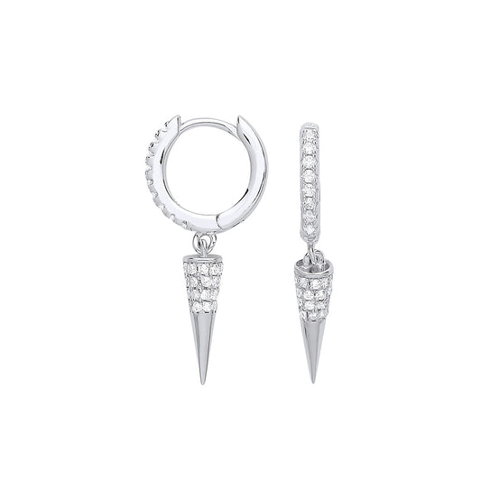 Sterling Silver Cubic Zirconia Safety Pin Drop Huggie Hoop Earrings