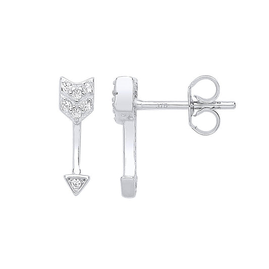 Sterling Silver Cubic Zirconia Arrow Stud Earrings